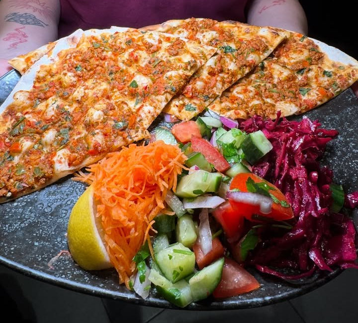Lahmacun with fresh salad at LARA KITCHEN